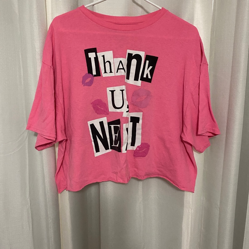 pink "thank you next" cropped tee